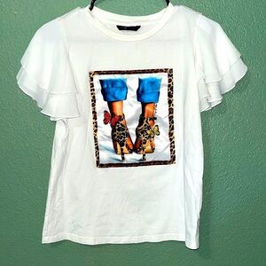 Sparkly heeled blouse with ruffled sleeves